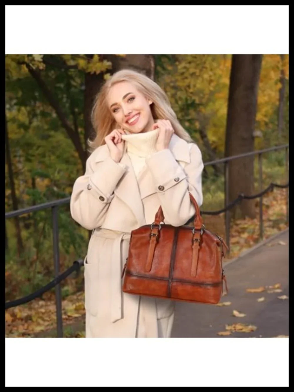 Top-Grain Leather Satchel Tote with Detachable Strap for Women